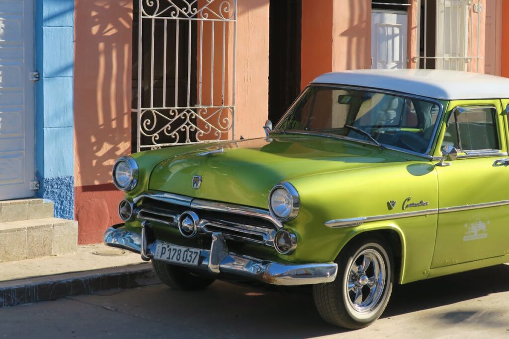 View of a Vintage Ford Customline Parked on the Side of a Street