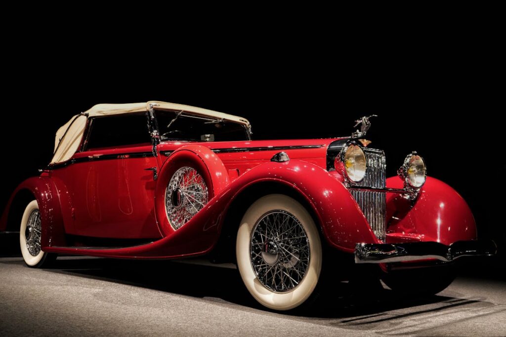 Stunning red vintage car on display with classic elegance in San Francisco.